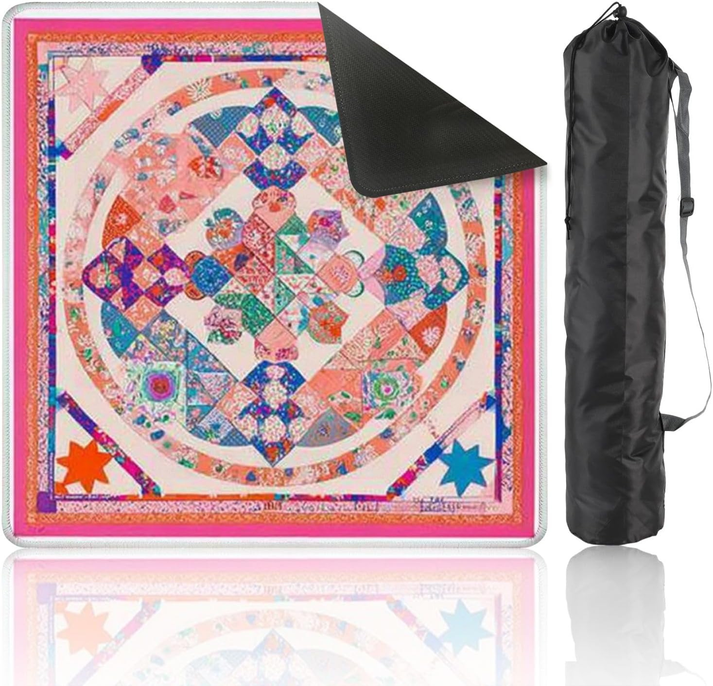 Mahjong Mat 31.5" x 31.5" Floral Botanical Green Leaves Blue Petals Vintage Bandana Style Non-Slip Noise Reduction Mahjong Tiles Table Cover for Dominoes Poker Card Board and Tile Games
