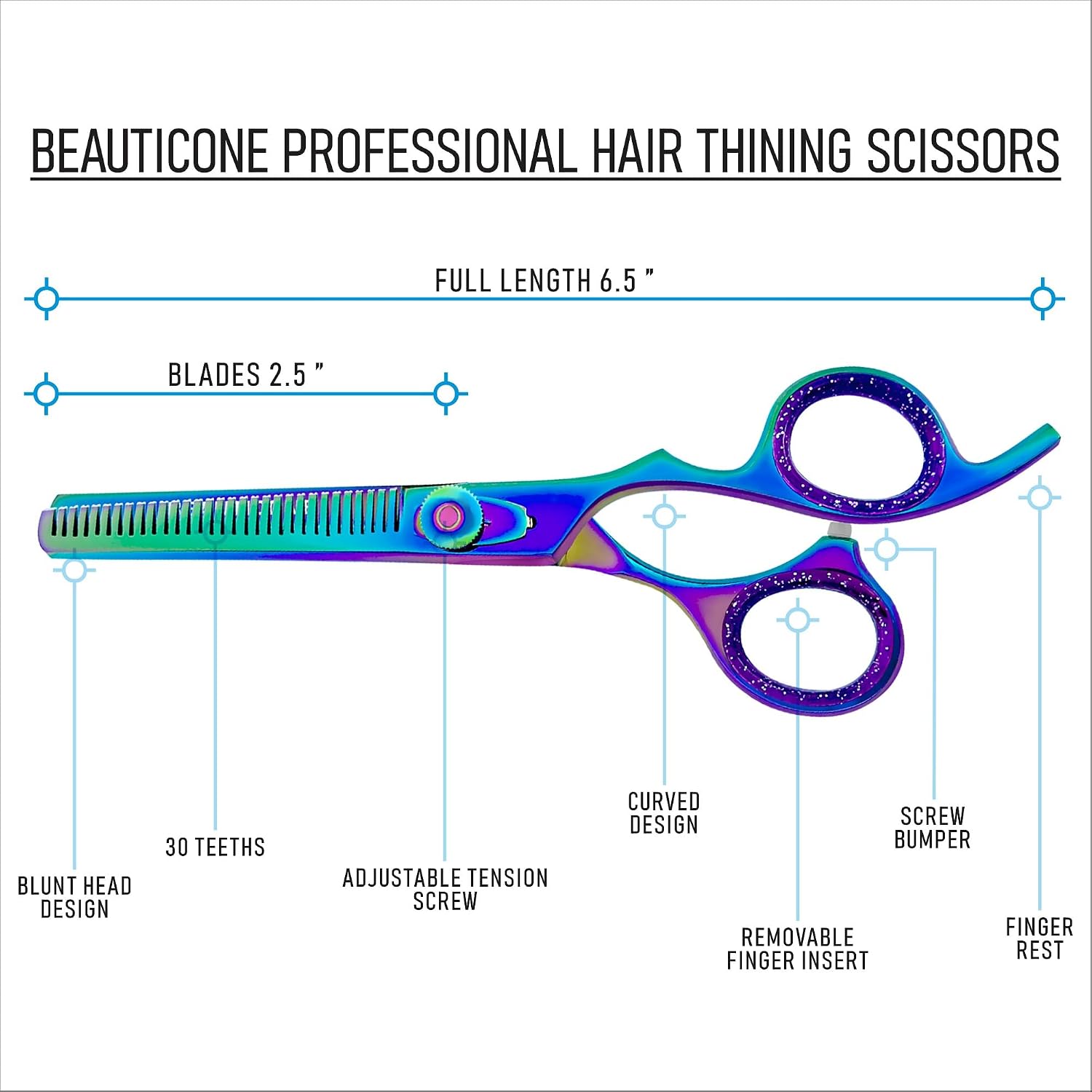 BEAUTICONE Professional Hair Thinning Scissors – Barber Texturizing Shears with Stainless Steel Teeth Blade, Leather Pouch Included, Salon Thinning Shears for Men & Women, Multi