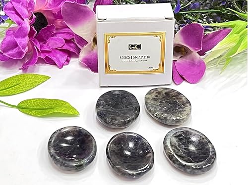 Miniatura 9 de GEMSCITE 5 piedras preciosas naturales, piedras de amatista para el pulgar, curación de cristal para reiki, piedra de palma de bolsillo de energía
