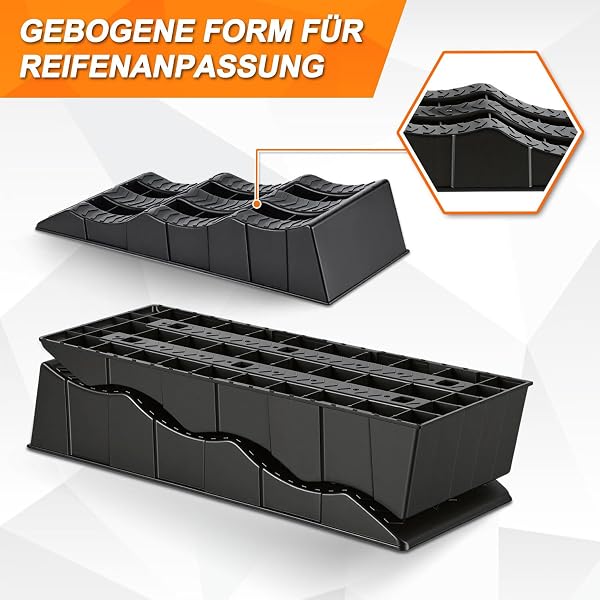 Auffahrkeile für Wohnmobil 2er Set, 3 Stufen 40/70/100 mm, Ausgleichskeile bis 3,5 t belastbar, inkl. Tragetasche, rutschfeste Auffahrkeile für Wohnwagen, Camper & Anhänger - 4
