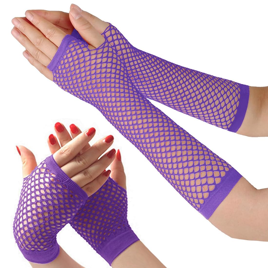 Guanti A Rete Anni '80 - 2 Paia (Lunghi E Corti), Nylon, Senza Dita, Per Feste E Costumi - Foto 9