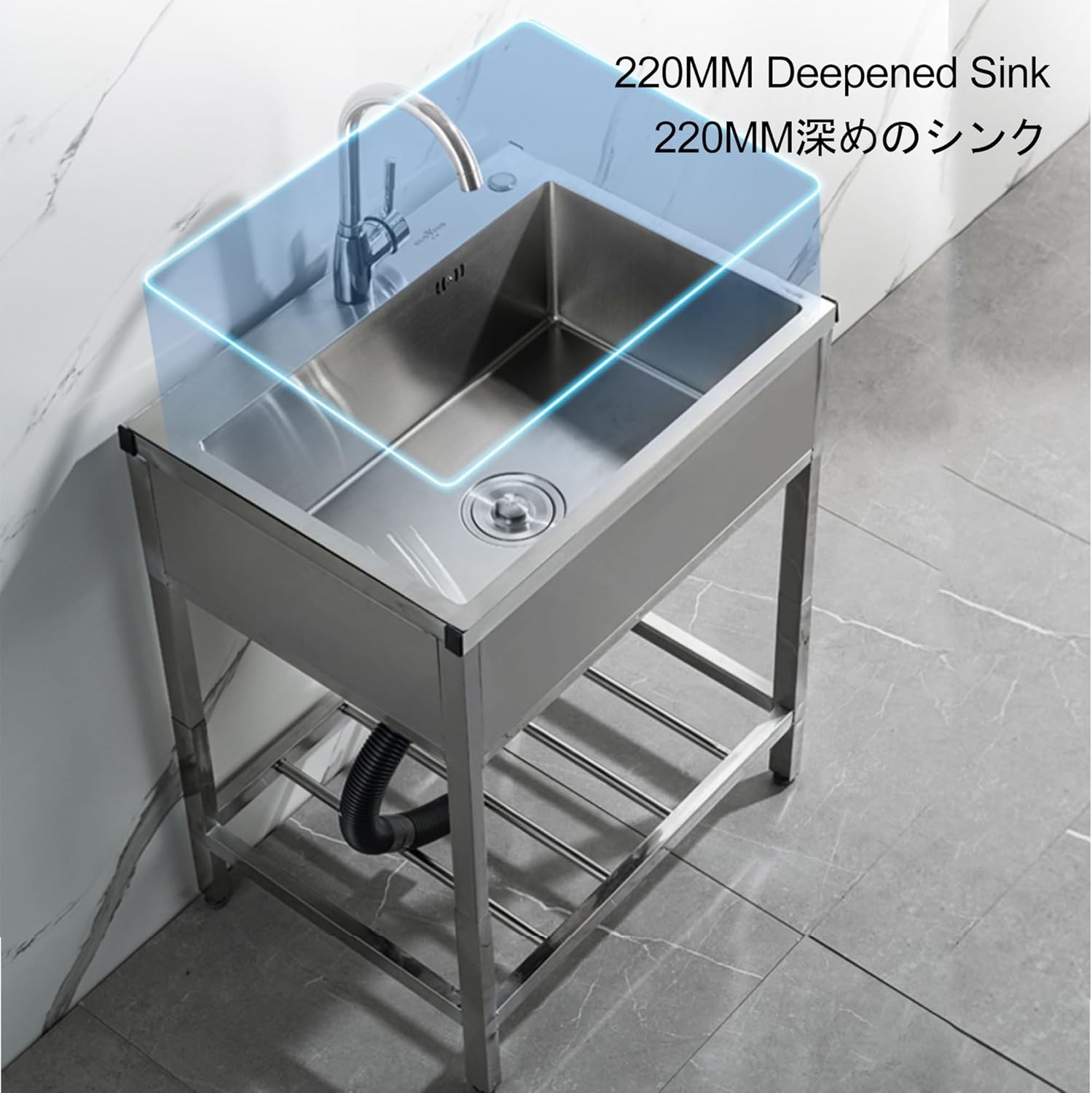 Utility Sink,Utility Sink,Outdoor Sink Station,Stainless Steel Kitchen Sinks,Garage Sink,Laundry Sink,Portable Commercial Free Standing Camping Sink,with Faucet,Drain Strainer Set,for Farmh