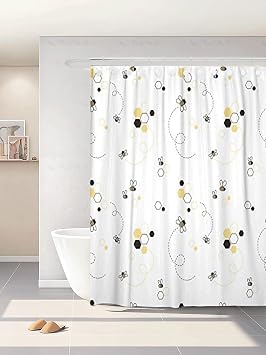 Adorable Honey Bee Kid Cute Graphic Baby Beehive Child Shower Curtain Bathroom Curtain with 12 Hooks,Waterproof Polyester Curtain