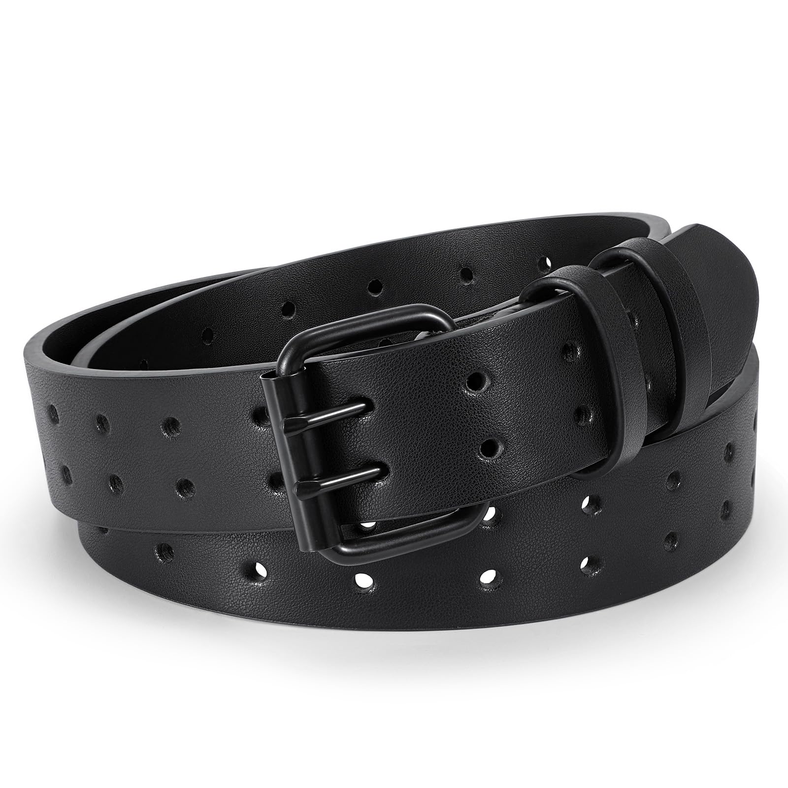 XZQTIVE Men Dual Holes Belt For Jean Pant Casual Leather Belts With Double Prong Buckle