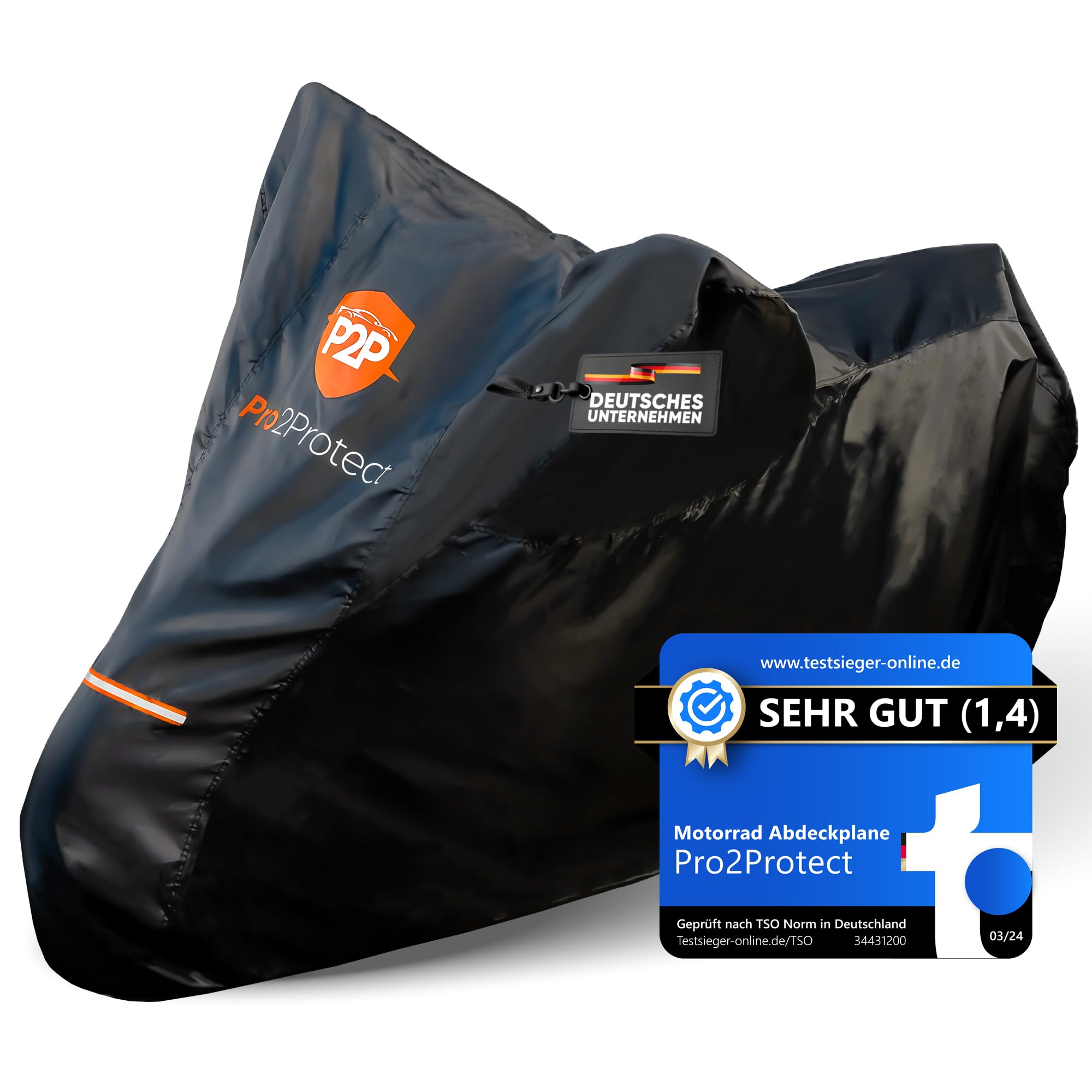 [ Test SEHR GUT ] Pro2Protect® Motorrad Abdeckplane SCHWARZ ORANGE wetterfest Outdoor Plane für Moped Roller Vespa Motorroller, 100% WASSERDICHT Garage Motorräder Abdeckung Motorradabdeckung Zubehör