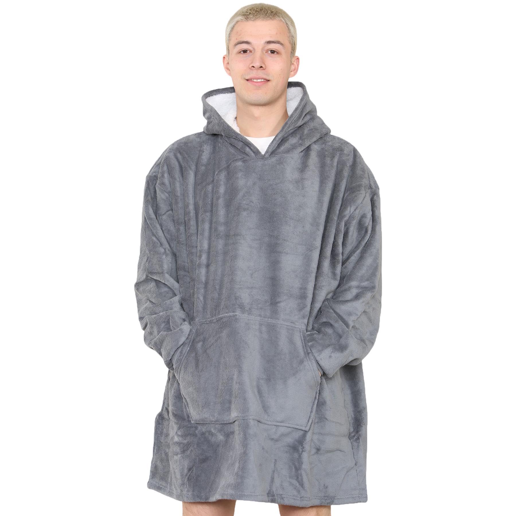 A2Z Adult Oversized Hoodie Snuggle Warmth Sherpa Fleece Lining - Snuggle 958 Grey Adult One Size