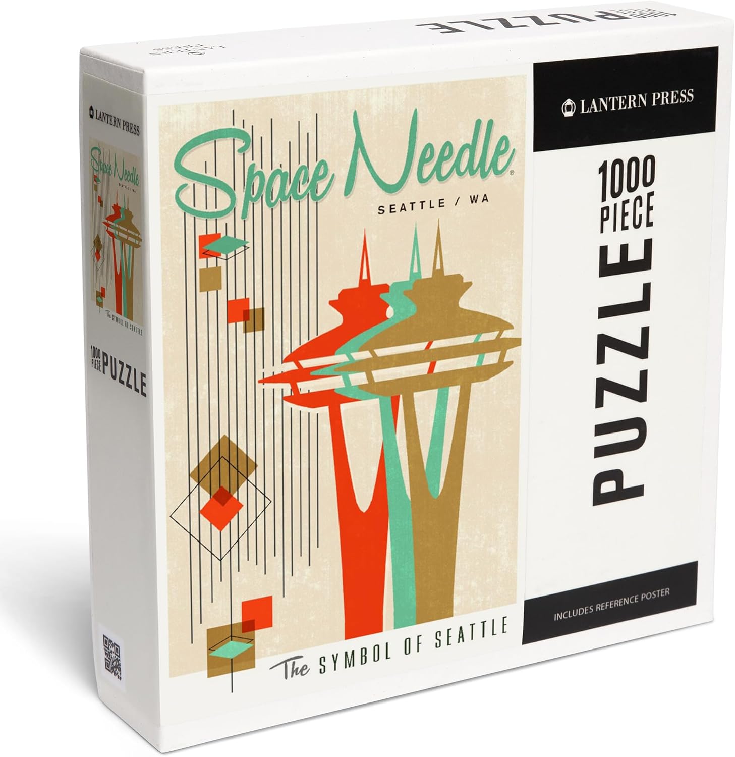 Lantern Press The Space Needle, Simple Block Color, Mid Century Modern Graphic Design 1000 Piece Jigsaw Puzzle for Adults, Made in USA with Reference Poster