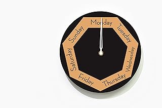 Day of The Week Clock - Heptagon Black & Orange Wall Clock - Week Days Clock - Fun Clock Gift - Funny Office Clock - Optional RGB LED 5V Backlit