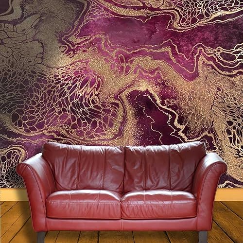 Miniatura 3 de Papel tapiz decorativo para pared, diseño de mármol dorado morado, impermeable, decoración de habitación, espacio animado (78.7 pulgadas de ancho) x