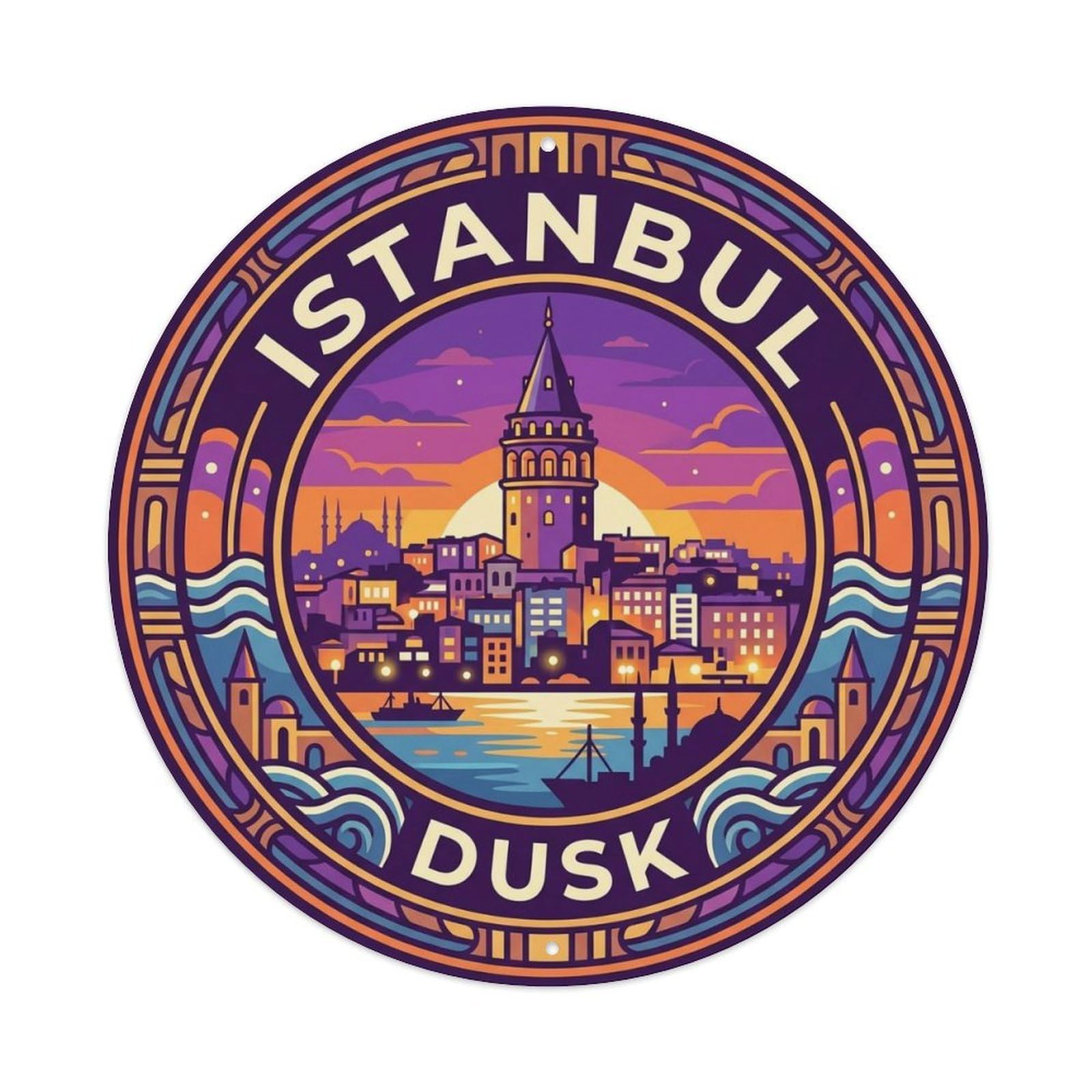 Vintage Travel Istanbul Turkey Dusk Vintage Metal Tin Sign Plaque Wall Decor for Cafe, Club Bar, Office, Garden Metal Poster 8x8Inch