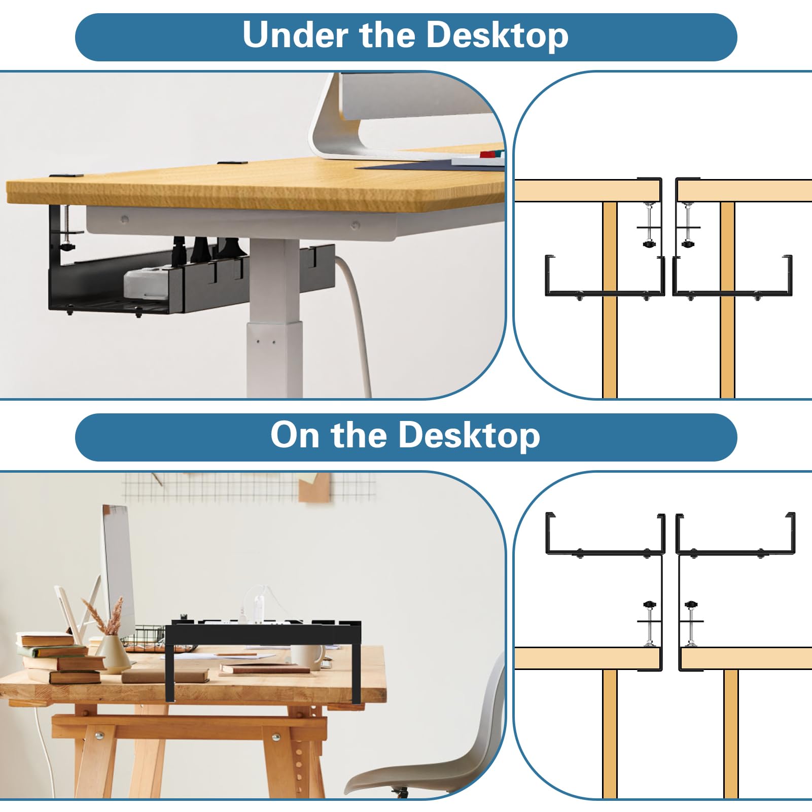 Organizzatore Cavi Per Scrivania - Canalina Retrattile 40-74 Cm, No Foratura, Con Fascette