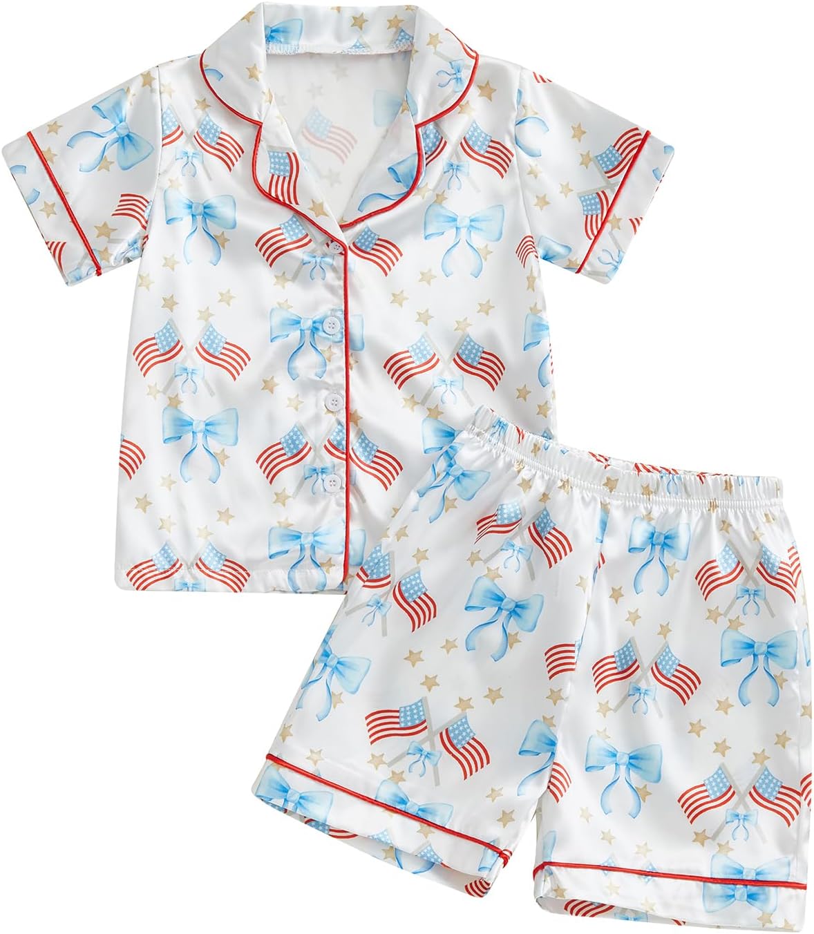 4th Of July Pjs Toddlers Toddler Baby Girl Boy Satin Pajama Set
