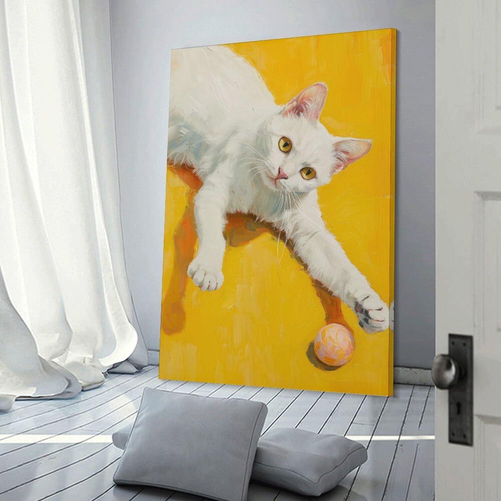 Junmoney Playful Feline Charm Canvas Art Print 20x30inch(50x75cm), for Entrance Spaces, Stair Walls Or Halls, Wall Decor to Refresh Empty Corners