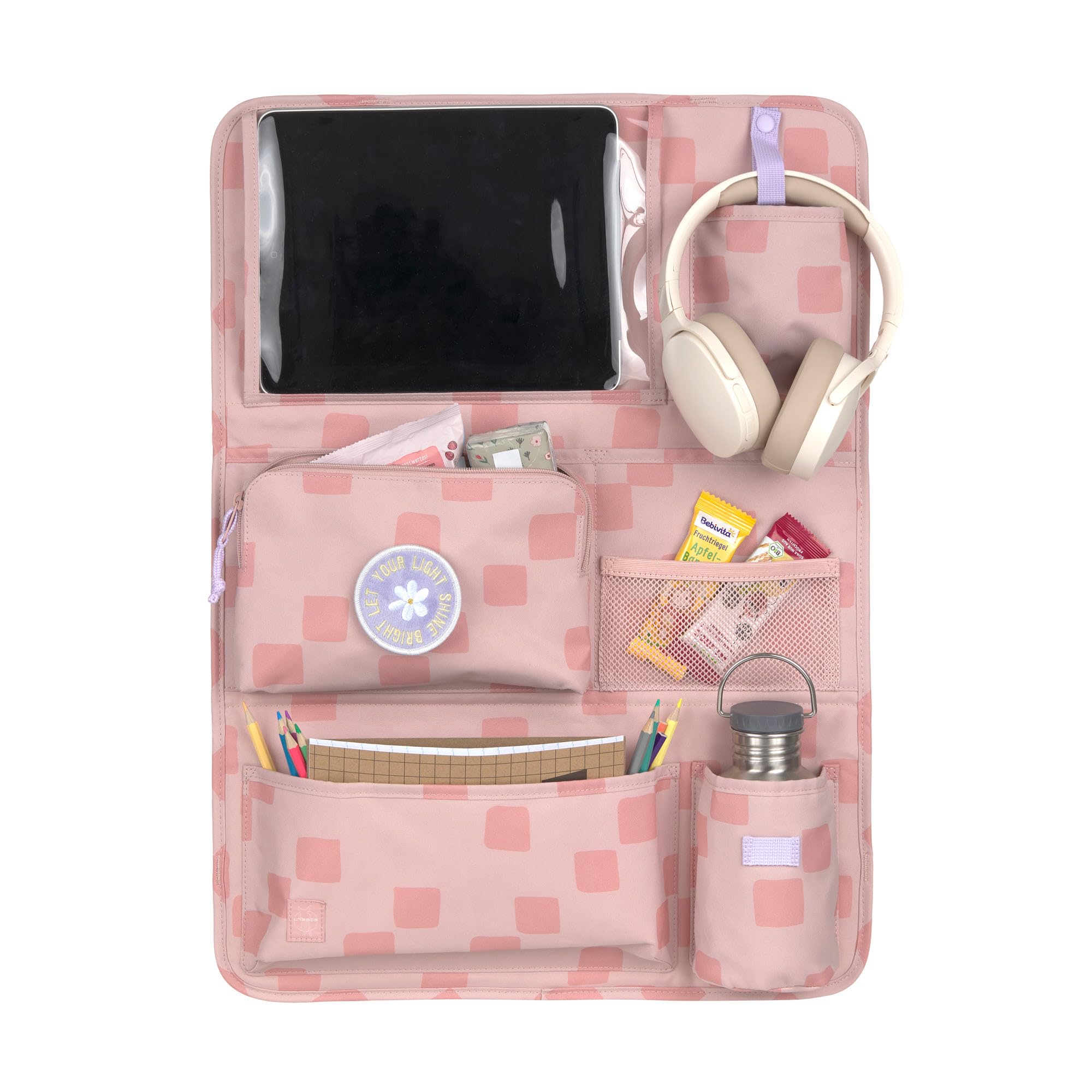 LÄSSIG Autoorganizer Autorücksitzorganizer Rücksitztasche für Auto zum Hängen zusammenklappbar/Car Wrap-to-Go Pattern Party rose