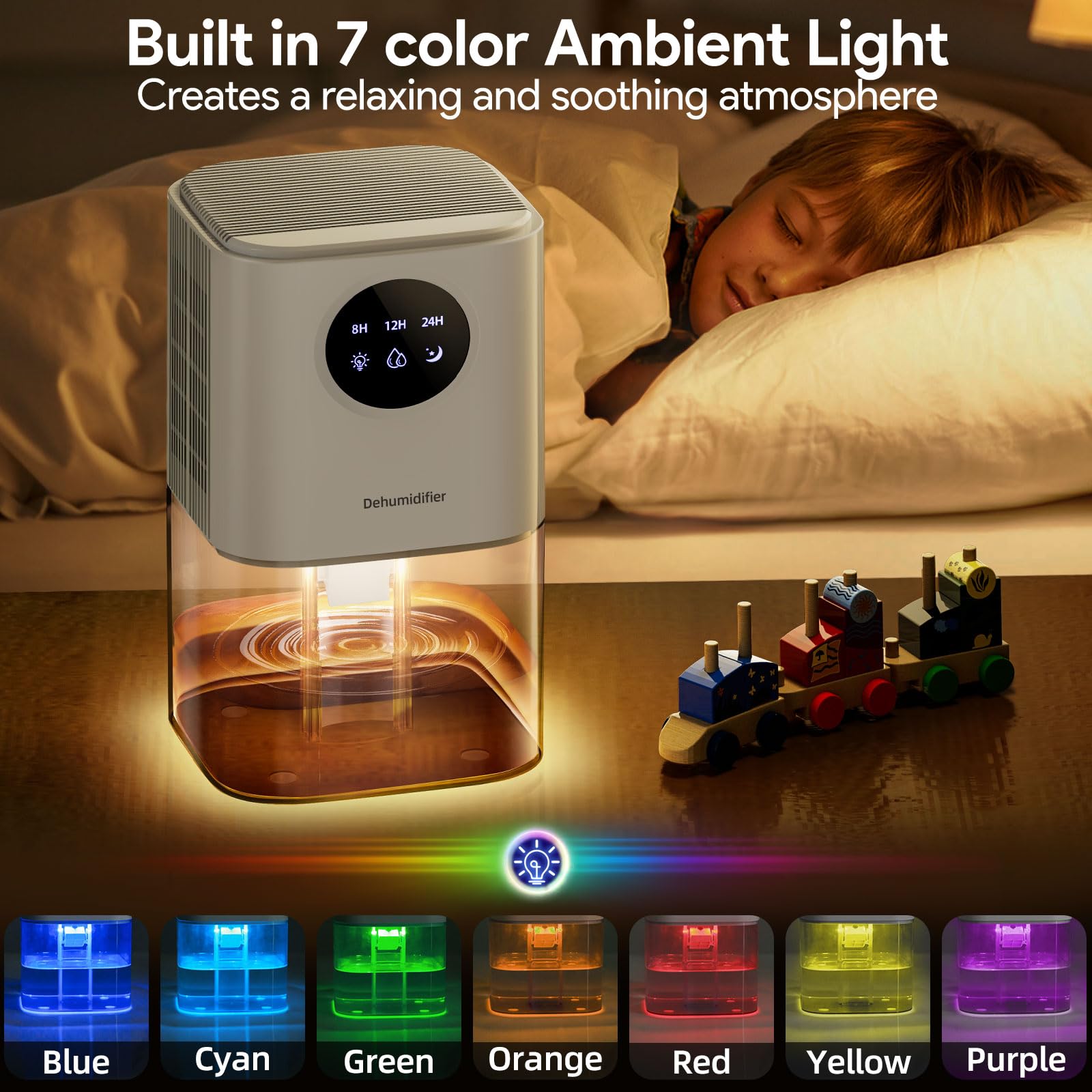 Deumidificatore Casa Anti Muffa, PKBOSS 1700ML Portatile Mini Deumidificatori Silenzioso Elettrico con Luce LED a 7 colori/Timer/Spegnimento Automatico per la Bagno/Ambiente/Cantina/Camera-Bianco