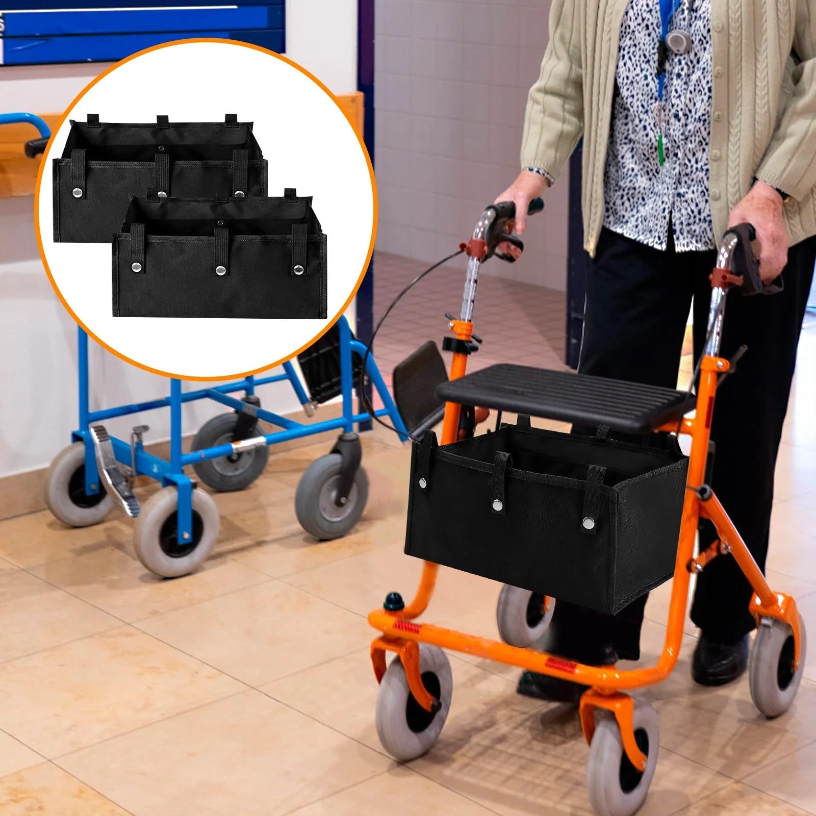 bolsa silla de ruedas 1/2 bolsa de almacenamiento tela Oxford | Cesta for andador de gran capacidad, bolsa con andador debajo del asiento for almacenamiento de silla de ruedas(2Pcs)
