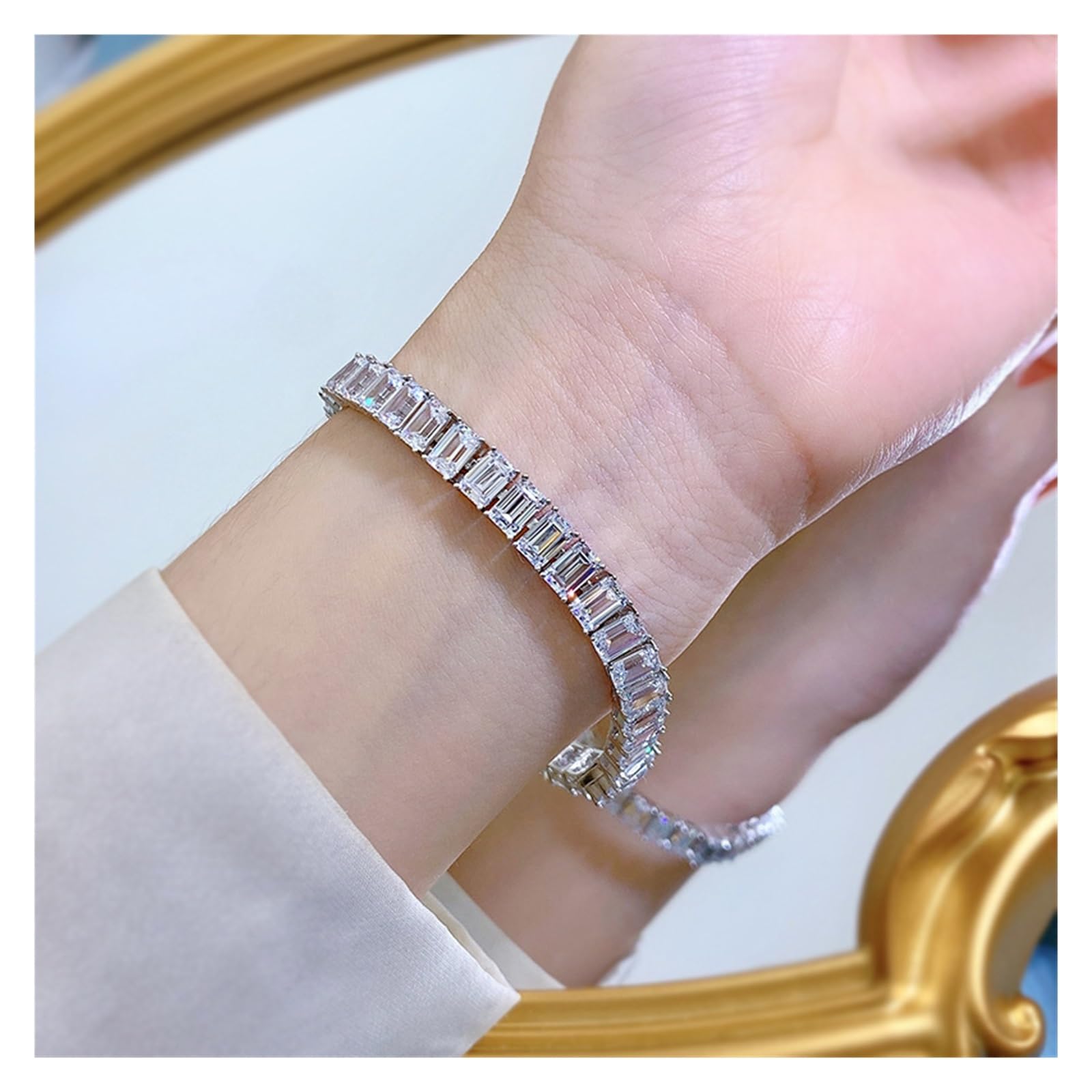 LYGBAOFUL Pulsera Braceletlovers Brazalete De Diamantes De Talla Esmeralda Pulseras De Boda De Plata De Ley 925 Real para Mujer Regalo De Joyería De Fiesta De Promesa (17 Cm)