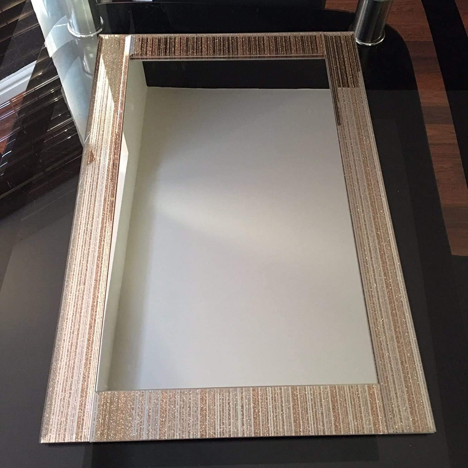 DEENZ Large Gold Glitter Frame Mirror Stylish Modern Lounge Bedroom Hallway Wall Mirror 90x60cm Best Gift