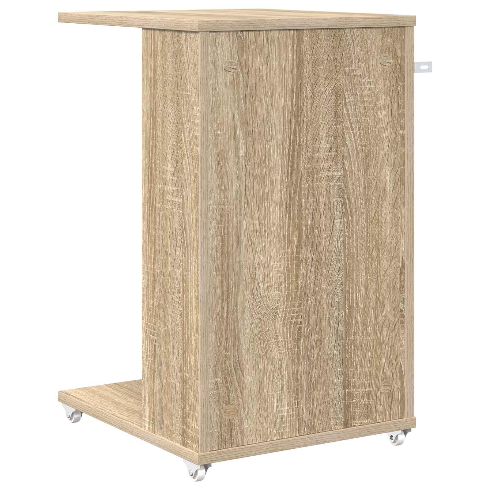 Mesa auxiliar de roble Sonoma de madera de 40 x 35 x 60 cm con ruedas, moderna mesa de almacenamiento para salón, dormitorio, pasillo, flexible como mesa de café o mesita de noche