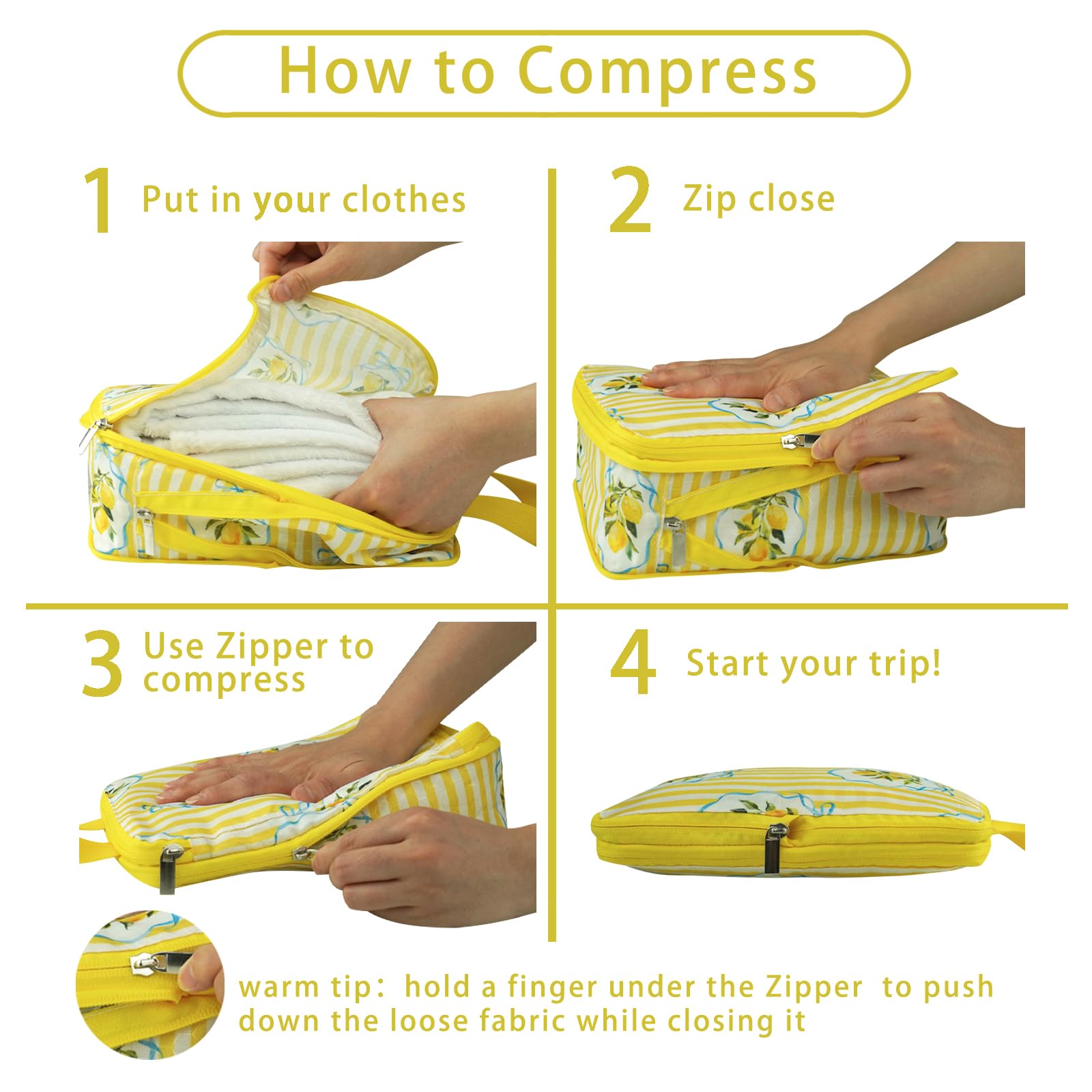 Kompressions-Verpackungswürfel, Packwürfel für Reisen, wasserdichtes Gepäck-Organizer-Taschen-Set, niedliche Verpackungswürfel für Damen, Kinder, Rucksack, Handgepäck, Obst, 6er-Set