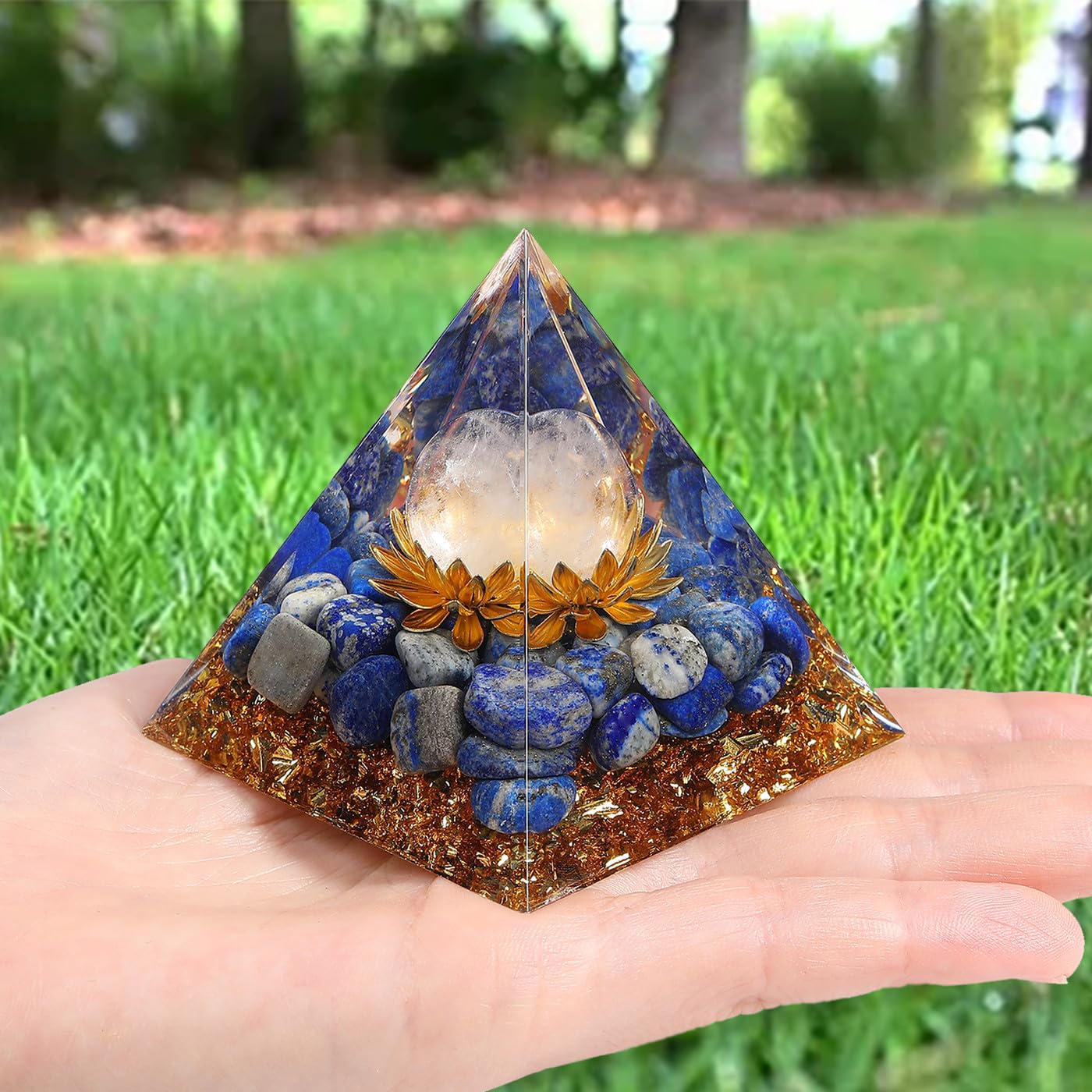XIANNVXI Lapis Lazuli Crystals Tower,Lotus Flower Tower Orgonite Orgone Lapis Lazuli Healing Crystal Gemstone Tower - Image 2