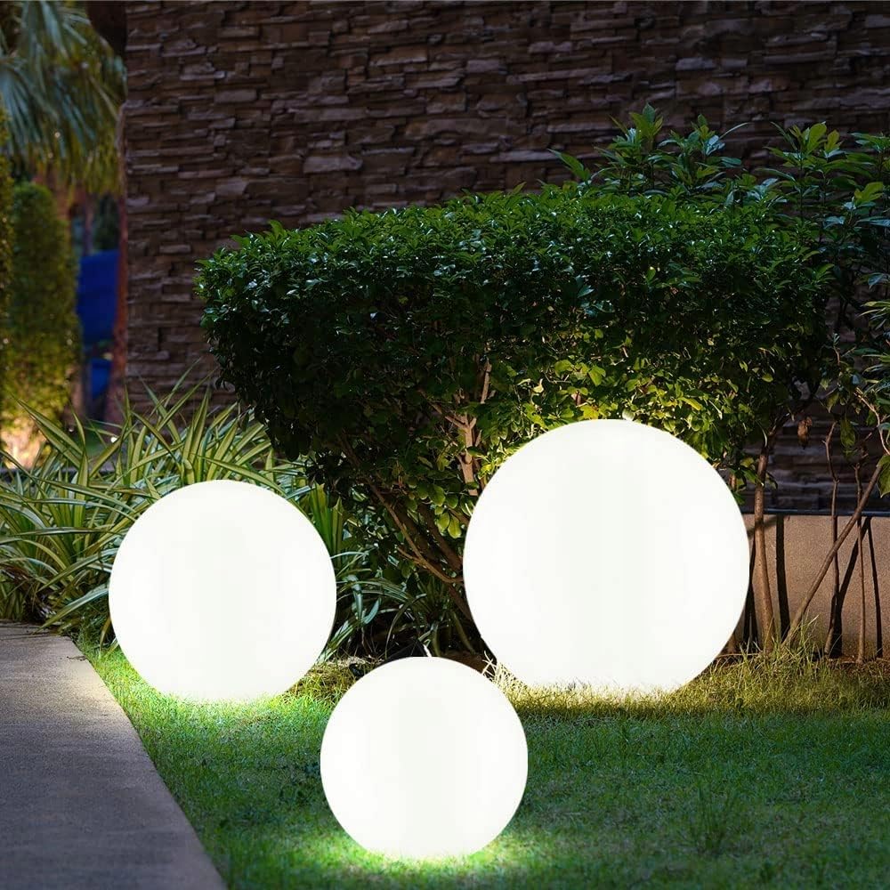 Kugelleuchte für Garten IP65-50 cm Kugel Außenleuchte Optik - E27 230V - winterfest - Erdspieße, austauschbare Lichtquelle, Weg- und Gartenbeleuchtung (Ø 50 cm)