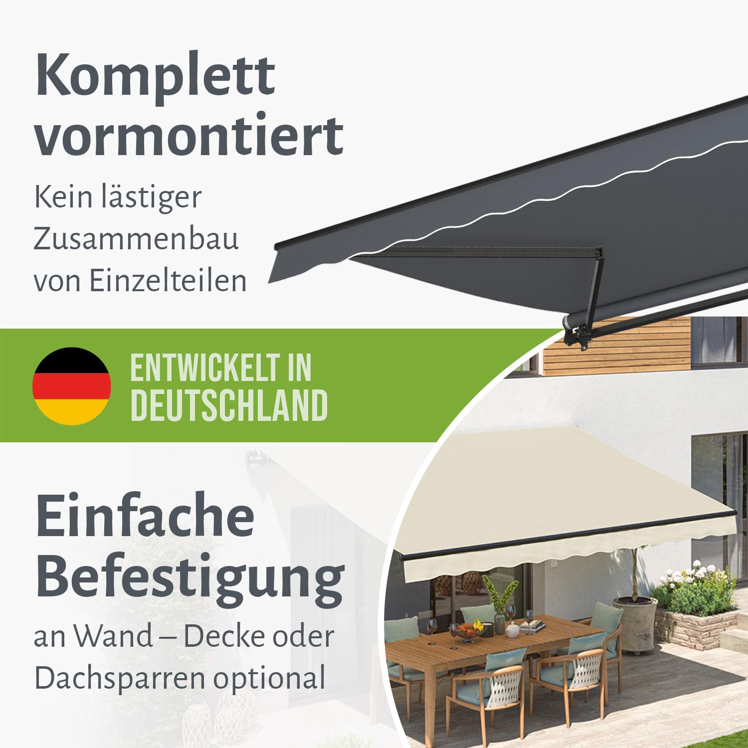 empasa manuelle Gelenkarmmarkise Markise Start Sonnenmarkise Sonnenschutz Alu/Polyester komplett vormontiert, in verschiedenen Größen und Farben, Farbe:anthrazit, Größe:300 x 250