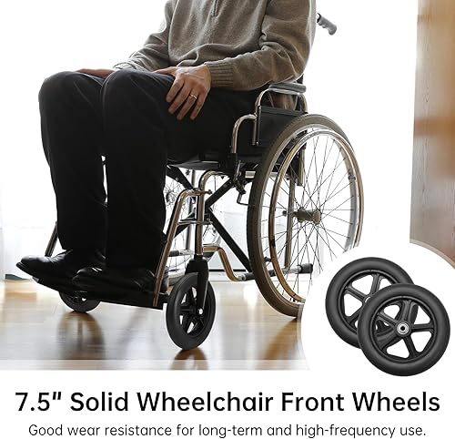 Miniatura 3 de Homaisson 2 ruedas delanteras para silla de ruedas, repuesto de rueda sólida de 7.5 pulgadas con rodamiento de metal de 516 pulgadas (0.315 in),