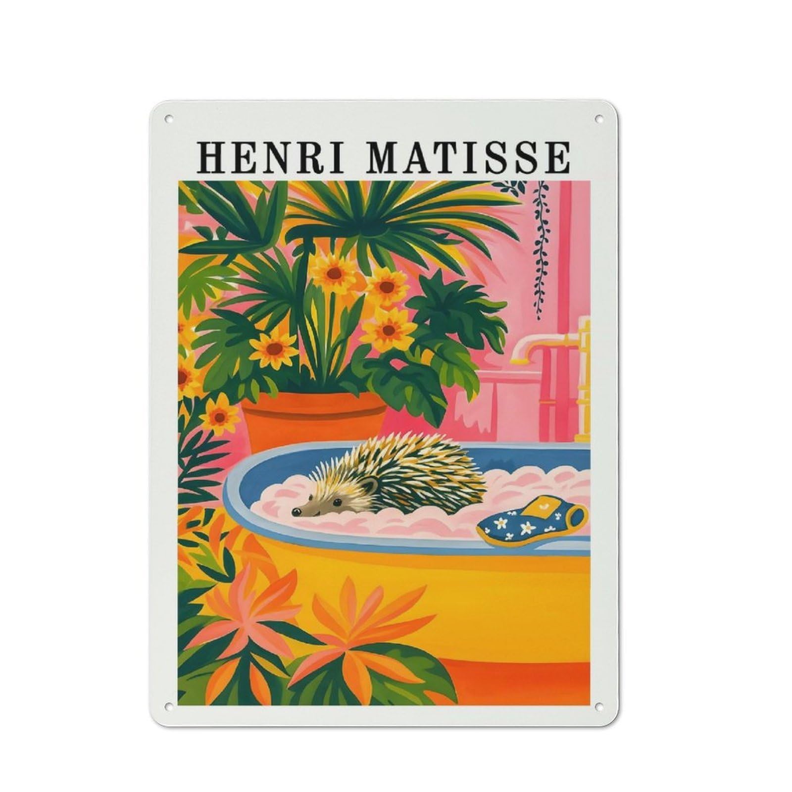 Henri Matisse Style Hedgehog Bath Retro Metal Wall Decor 40x30cm, Retro Metal Sign for Garage, Hobby Room, Office Or Man Cave