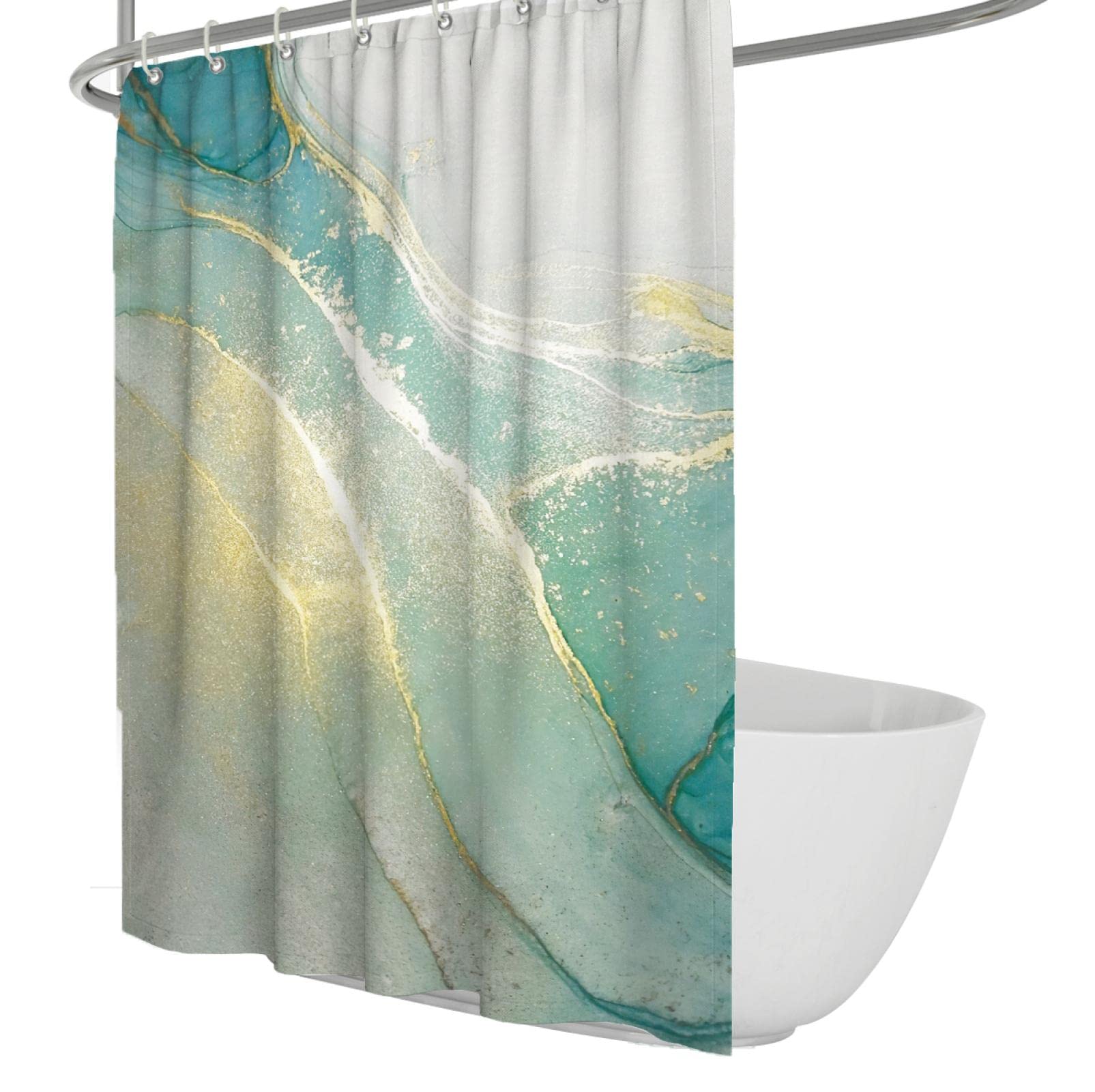 Rideaux de douche verts imperméables 180x180cm anti humidité design moderne jade or pour douche