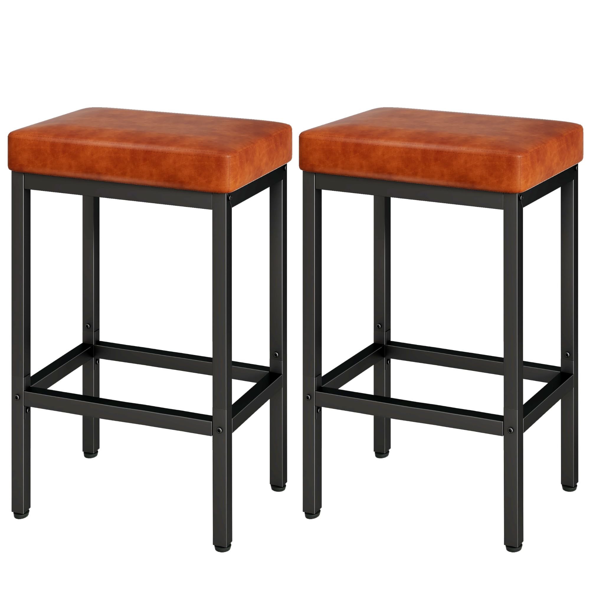 YMYNY Tabouret Bar, 66 cm Tabouret de Bar Lot de 2, Brun Caramel Chaise de Bar, Cuir PU Tabourets de Bar, 6 cm Siège Rembourré, Cadre en métal, Chaise Haute Bar, Chaise Haute Cuisine, HBS513J