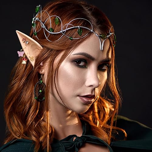 Miniatura 6 de Orejas de elfo con piercings  Orejas de elfo con cadenas para cosplay  Orejas de elfo puntiagudas suaves  con juego de aretes, orejas de elfo con