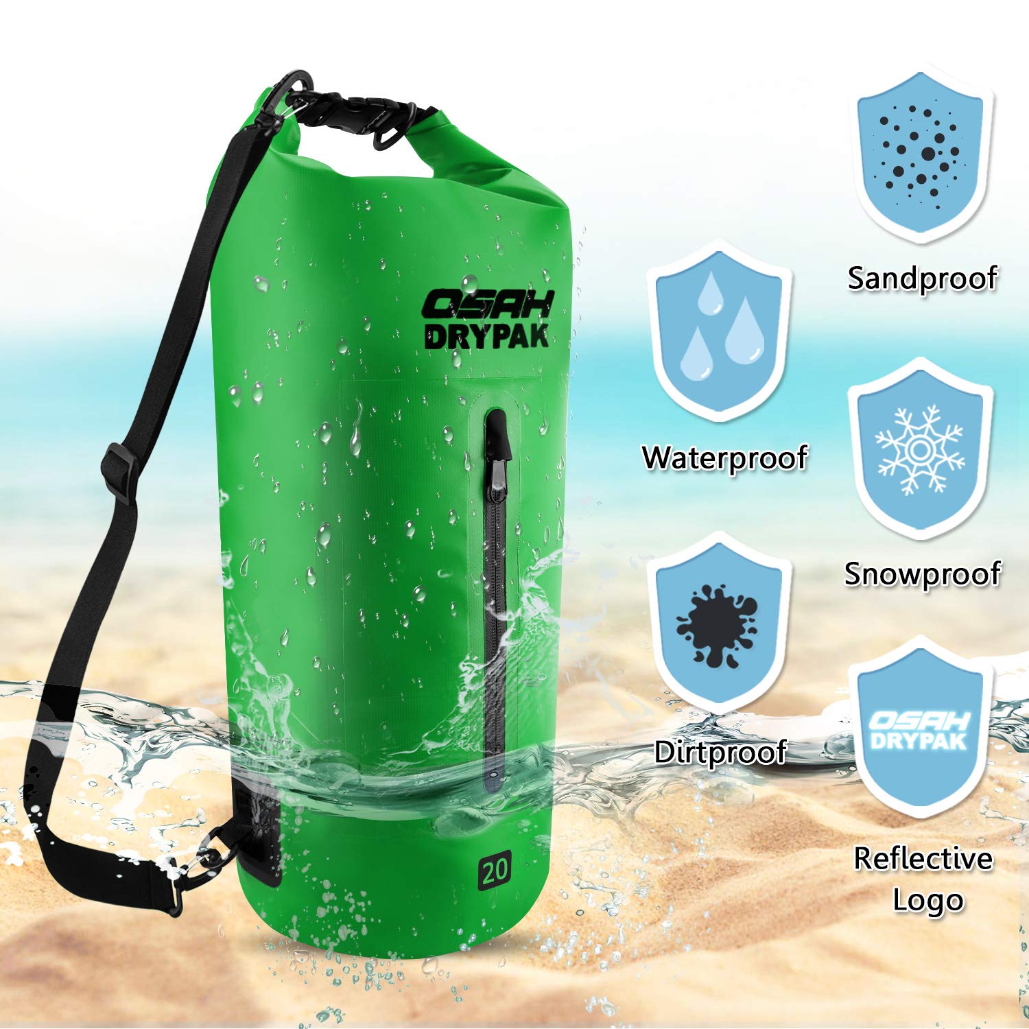 OSAH DRYPAK Borse Impermeabile Sacca Dry Bag 5L 10L 15L 20L 30L con Tracolla Regolabile per Spiaggia Sport d'Acqua Trekking Kayak Canoa Pesca Rafting Nuoto Campeggio