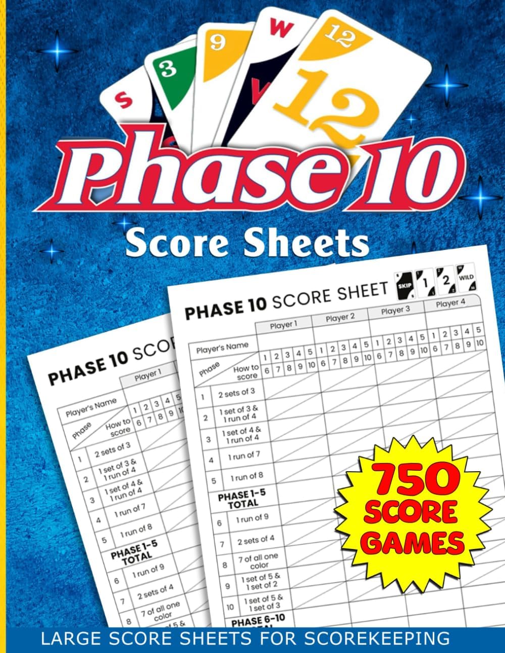 phase 10 score sheets: 130 phase 10 card game,phase 10 card game for adults, phase 10 dice game with size 8.5 x 11 inches.