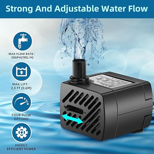 Miniatura 2 de Mini bomba de agua sumergible con luz LED 50gph 3W pequeña bomba de agua ultra silenciosa con tubo para acuario tanque de peces estanque al aire