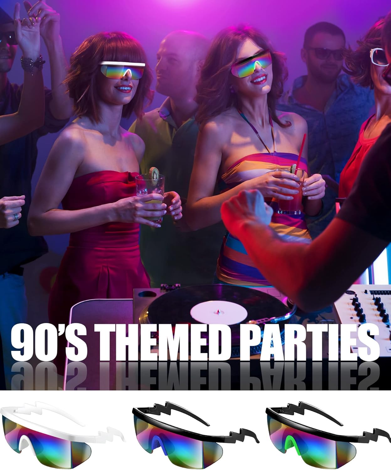 Frienda 3 Pairs Retro Semi Rimless Sunglasses 80s 90s Zigzag Sunglasses Colored Transparent Lens Glasses for Men Women - Image 6