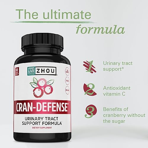 Miniatura 3 de Zhou Cran-Defense - Pastillas de arándano para mujeres y hombres, manosa D con extracto de arándano, 1000 mg de D-manosa por cápsula para la salud