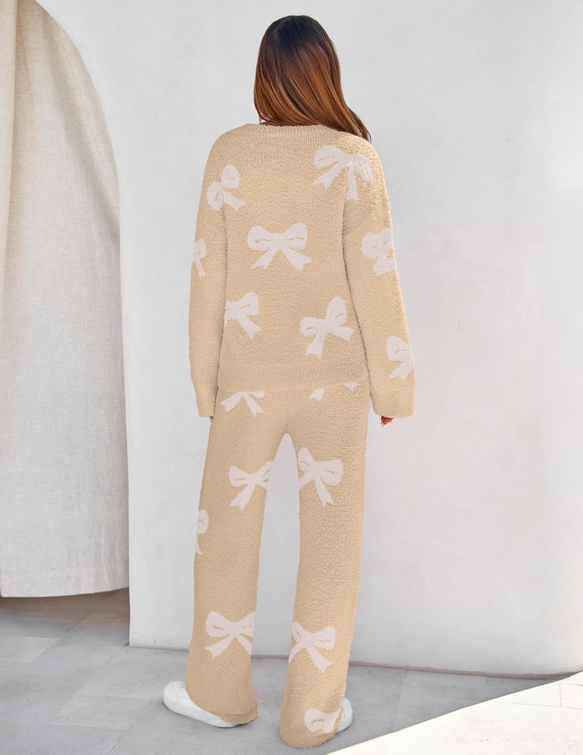 MEROKEETY Women's Lounge Sets 2026 Fall Fashion 2 Piece Outfits Sweater Pajama Set Fuzzy Loungewear Matching Winter Clothes - Image 4