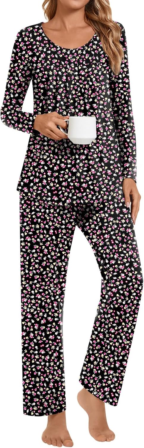 Pajamas Sets for Women Soft Long Sleeve Pjs Top and Pants with Pocket 2 Piece Ladies Loungewear