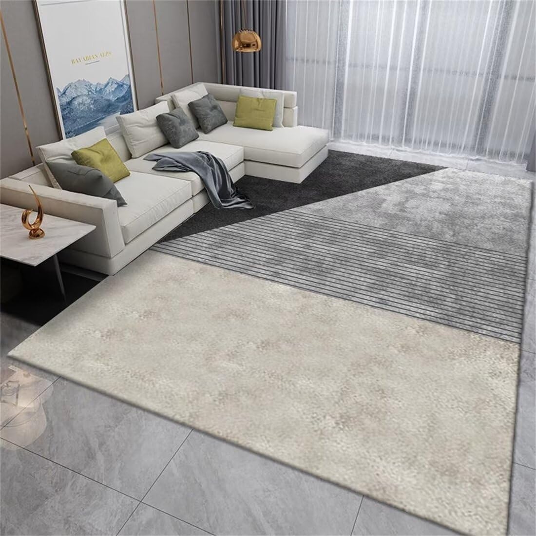 Tapis de canape gris avec lignes decoration grand tapis de salon et chambre 160x230