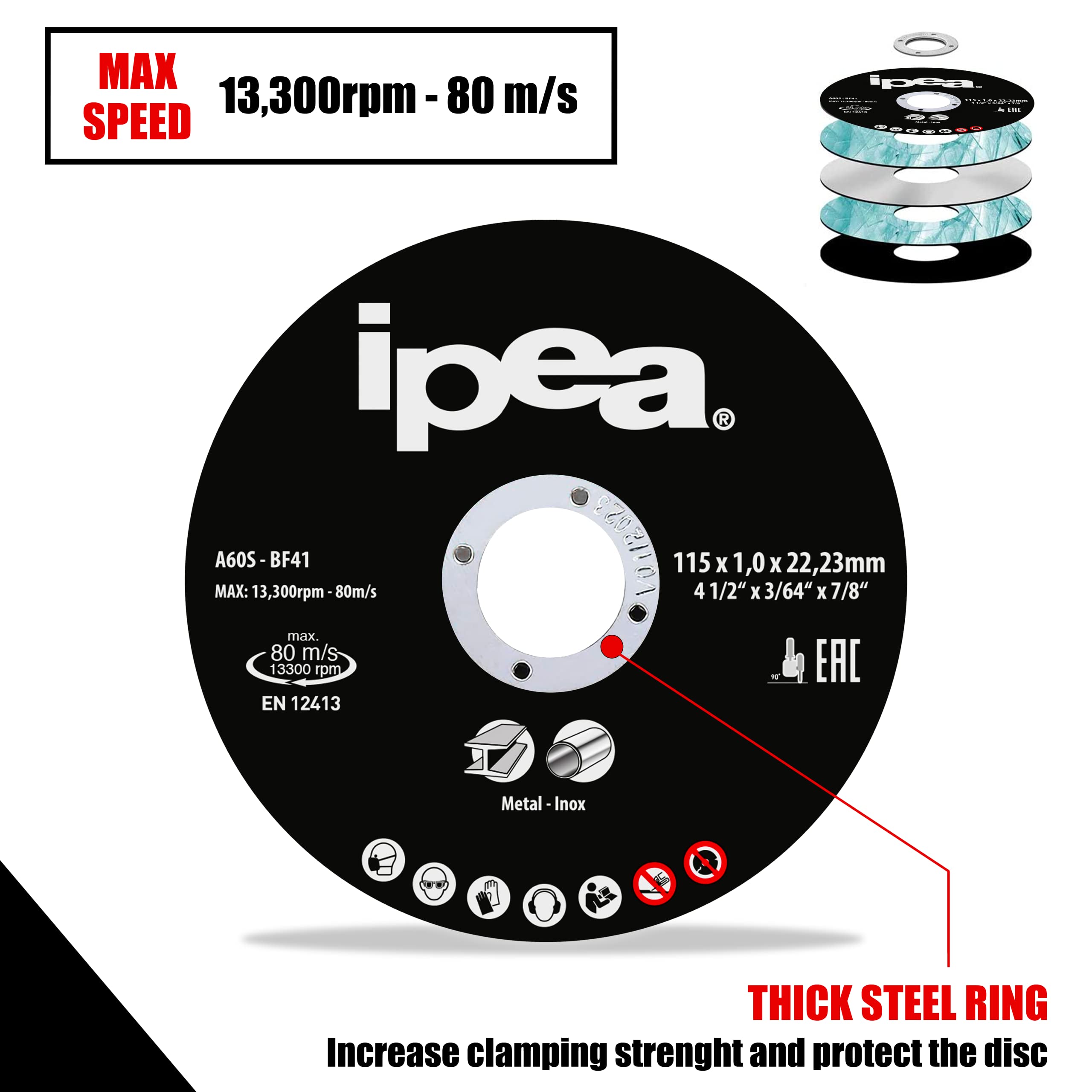 IPEA Dischi da Taglio in Metallo e Acciaio Inossidabile - 10 Pezzi - Disco per Smerigliatrice Angolare e Flessibile - Lame da Taglio per Metallo, Ferro, Alluminio - Misure 115 x 1 x 22 mm