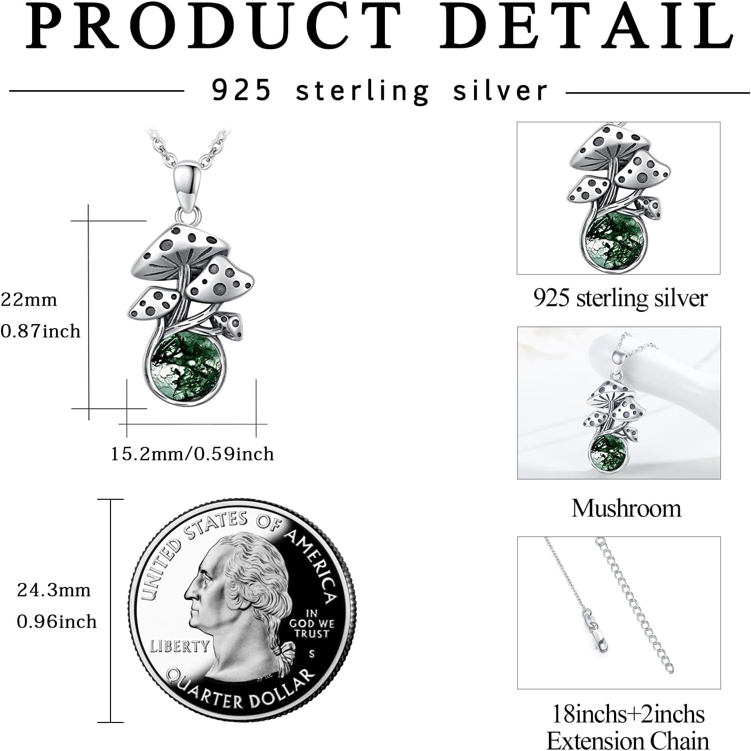 Mushroom Necklace 925 Sterling Silver Moss Agate Mushroom Necklace Moonstone Mushroom Pendant Necklace Mushroom Jewelry - Image 3