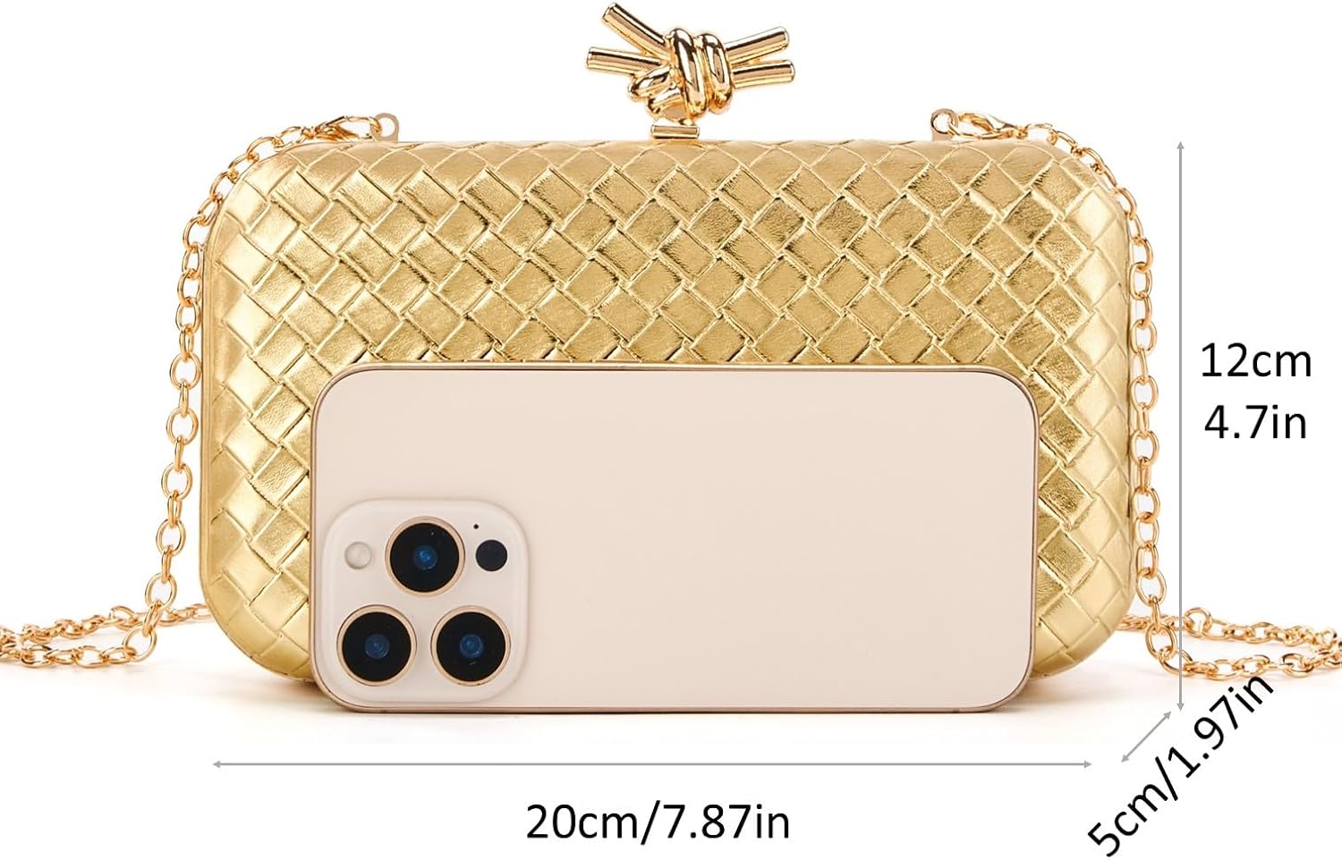 DETARA Woven Clutch Purse for Women PU Leather Evening Bag with Detachable Chain for Wedding Party Prom