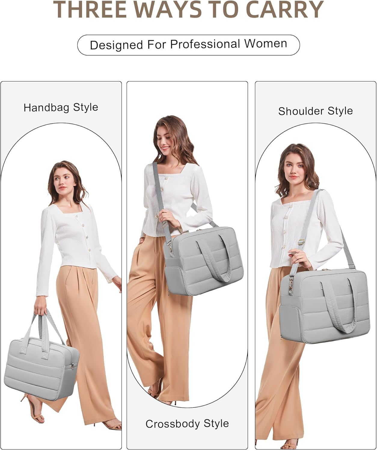 Lunch Tote Bag for Women Work, 17.3 Inch Laptop Purse with Insulated Lunch Compartment Coin Wallet for Meal, Large Puffy Quilted Travel Duffle Bag - Image 7