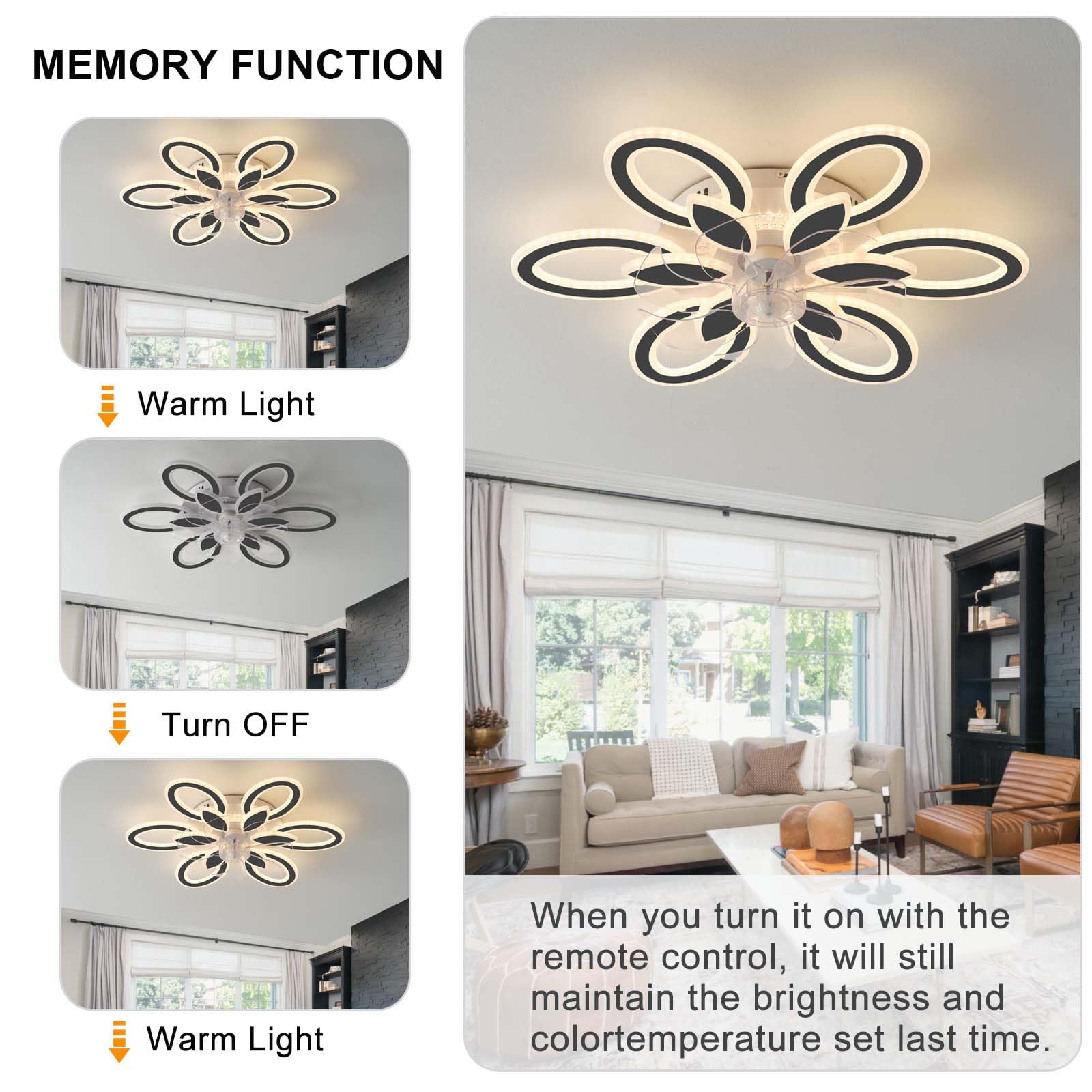 Dobecd Moderno Lampadario Con Ventilatore Da Soffitto 6 Velocità Timer Dimmerabile Ventilatore Da Soffitto Luce Telecomando E APP Reversibile DC Silenzioso Soggiorno Ventola Soffitto Con Luce