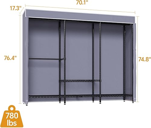 Miniatura 4 de H8 Perchero resistente para ropa con cubierta, perchero para vestuario cubierto con estantes, armario de ropa con cubierta, organizador de clóset