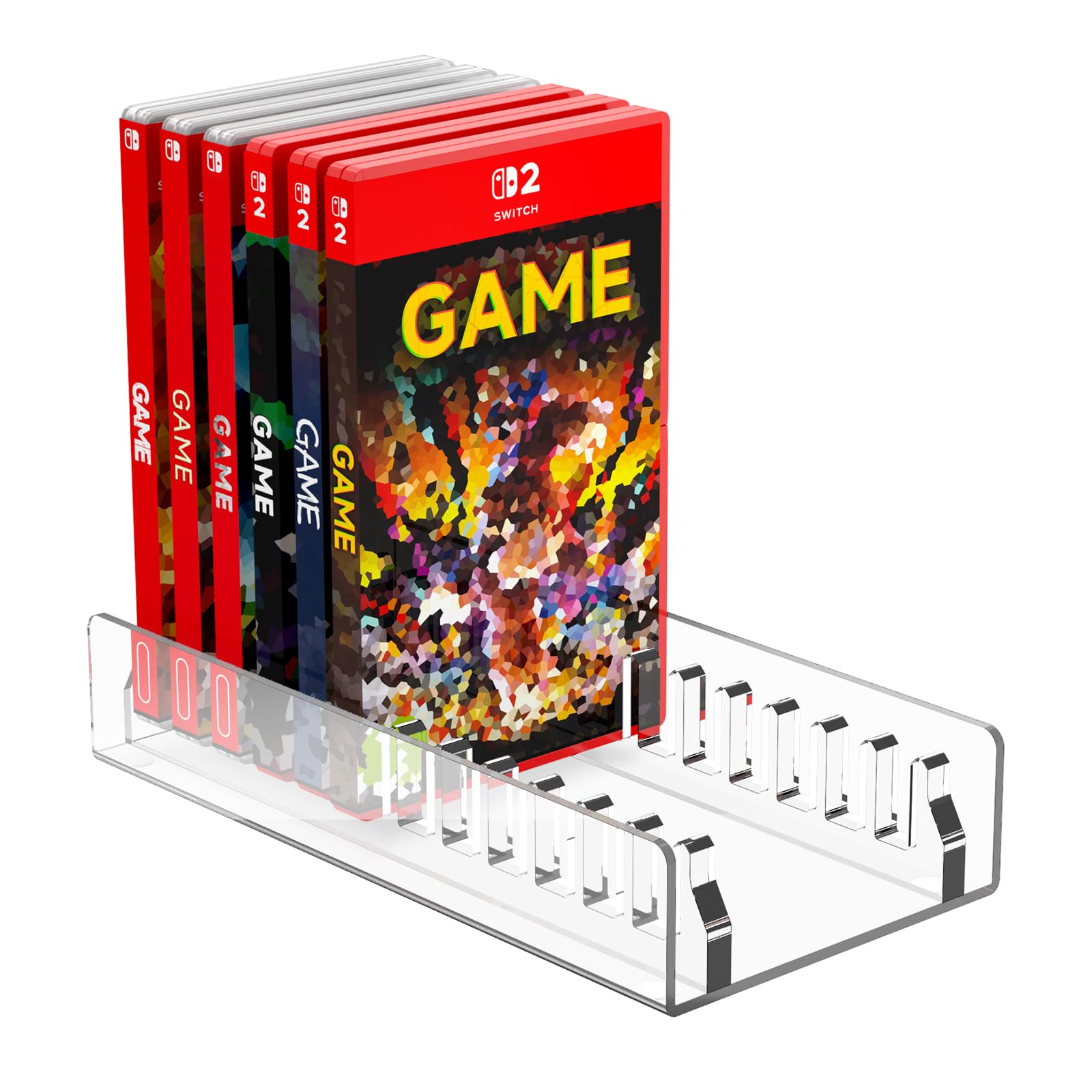 CaSZLUTION Acrylic Game Storage Organizer Stand Compatible with Nintendo Switch Game Card Case, Upgraded Switch Game Display Holder Fits up to 12 Games Box - Clear