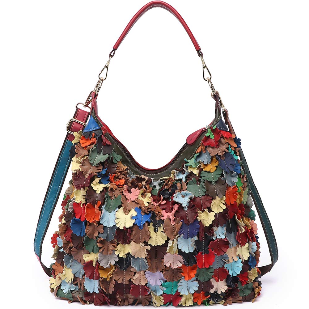 Bolso bandolera de piel para mujer, multicolor, 39 cm de largo x 38 cm de alto x 14 cm de ancho, Multicolor, 39 cm (L) * 38 cm (H) * 14 cm (W)