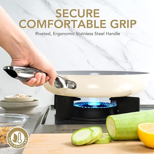 Miniatura 6 de MICHELANGELO Sartenes antiadherentes  Sartén antiadherente de 10 pulgadas con tapa, sartén antiadherente con tapa, sartén no tóxica, revestimiento