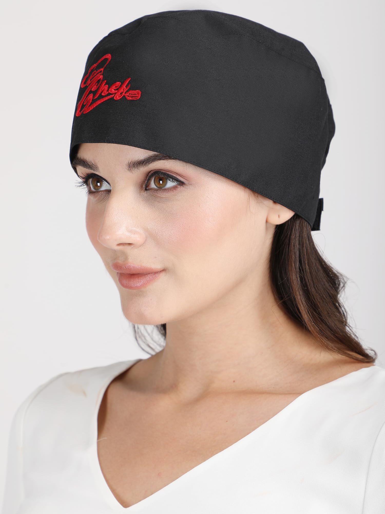 Chef Hats, Skull Cap Adults with Chef Logo Embroidered for Baker, Sous Chef, Head Chef, Kitchen Cooking Chef (Polycotton, Black)